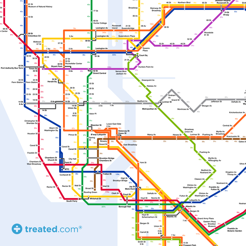 Illustration for article titled This NYC Subway Map Shows How Many Calories You Could Be Burning By Walking